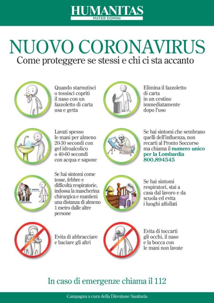 Coronavirus: i consigli di prevenzione di Humanitas Mater Domini